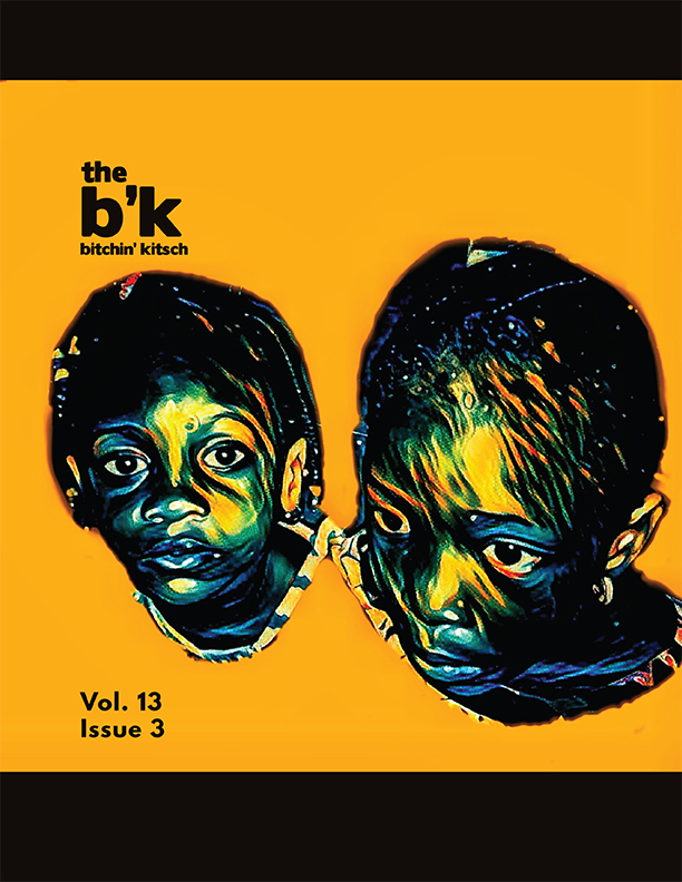 Cover art for The B'K Volume 13, Issue 3. A digital piece by Zaynab Bobi depicting depicting two girls against a yellow background.